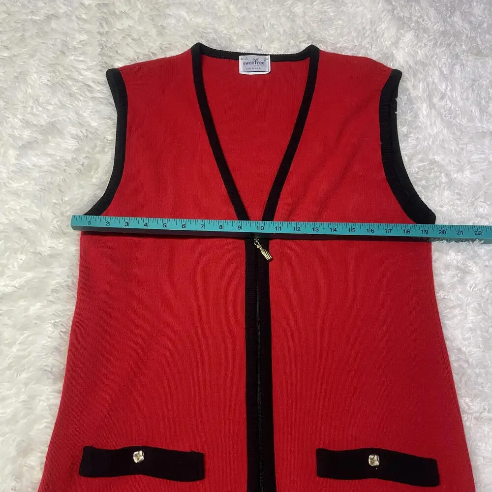 A Sweetree Original Red and Black Sleeveless Cardigan Vest USA